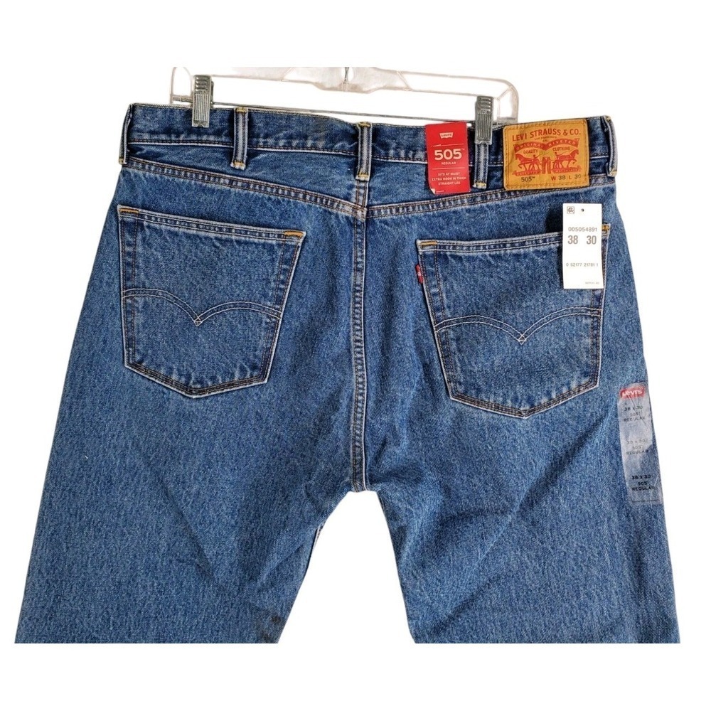 Levis 505 Blue Jeans Mens 38x30 Regular Fit Straight Leg Hi Rise NWT